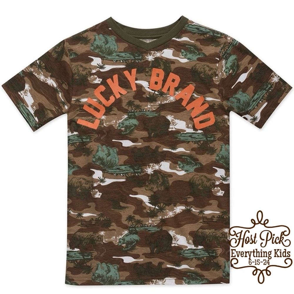LUCKY BRAND T-Shirt Camouflage V-Neck Tee Skateboard Bears NEW
